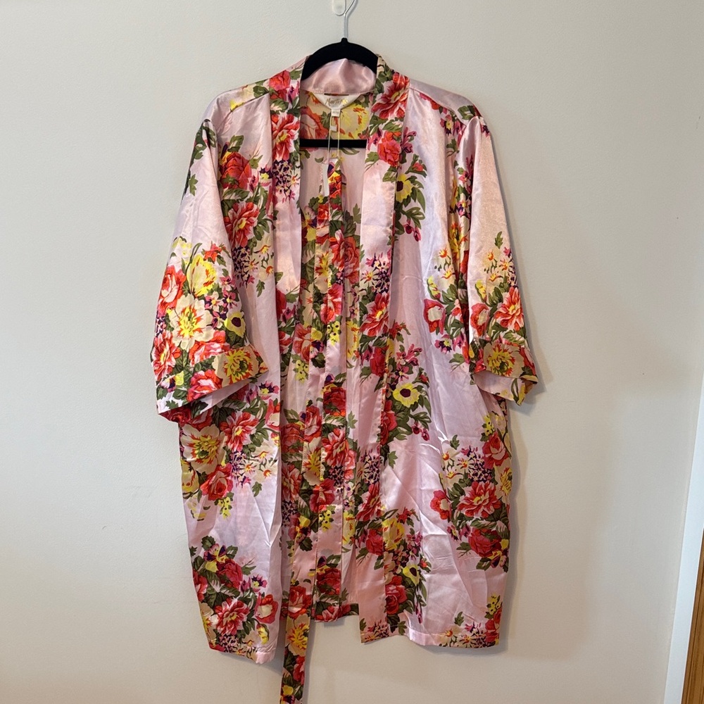 Floral Satin Kimono Cape